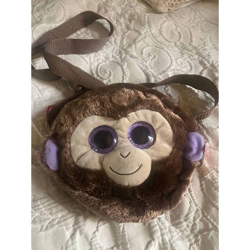 Ty Beanie Boos Monkey Small Plush Crossbody Bag Purple‎ Sparkle Eyes